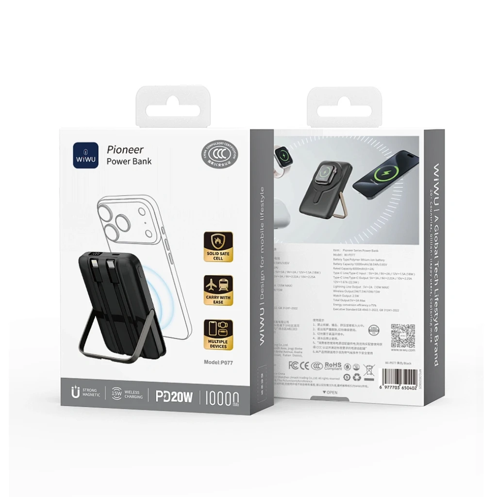 Внешний аккумулятор wiwu pioneer power bank wi-p077 10000 мач, черный. 2