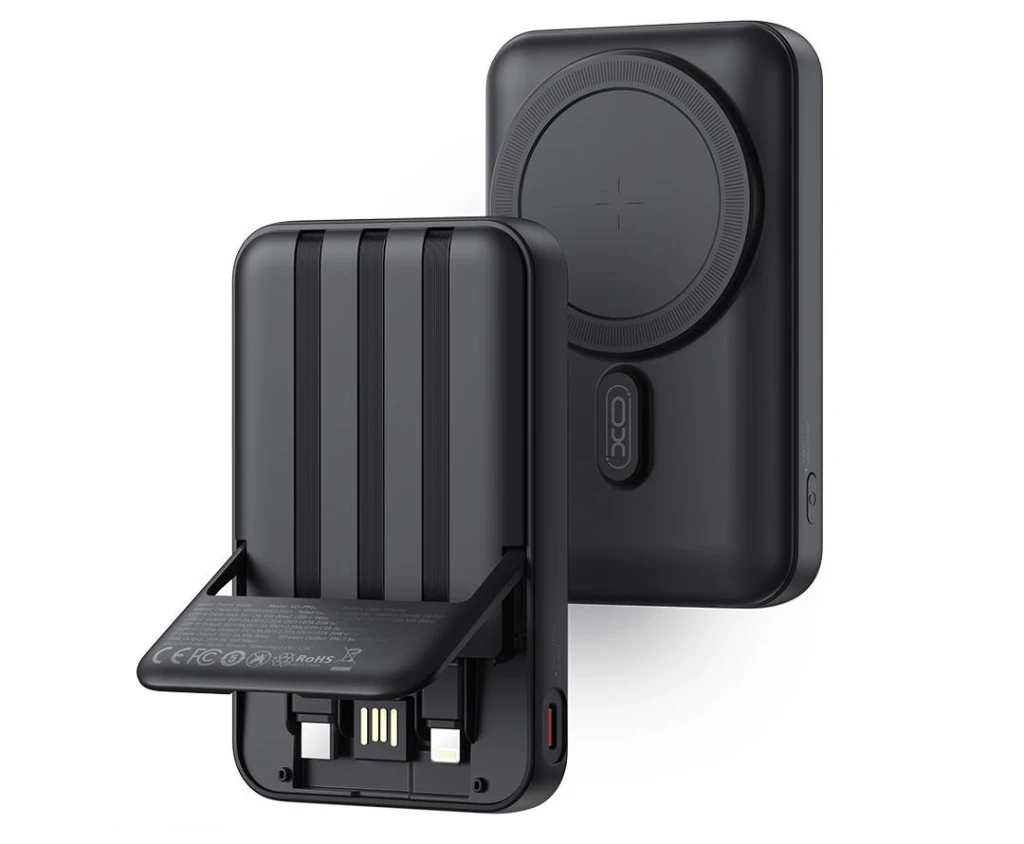 Încărcare wireless magnetică xo pr288 15w + încărcare rapidă pd20w, baterie mobilă cu cabluri thtee + suport 10000mah, negru 2
