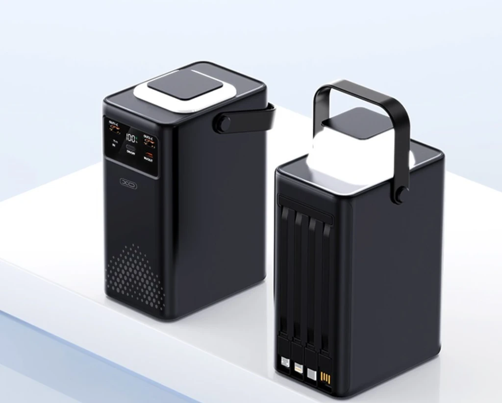 Xo pr287 pd20w+qc22.5w три входа и шесть выходов. в комплекте четыре кабеля + быстрая зарядка lightning. мобильный источник питания 80000 мач. черный. 2