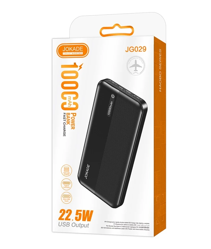 Acumulator extern mobil jokade jg029 seria haobo, complet compatibil, 22.5w+pd20w (10000mah), negru 2