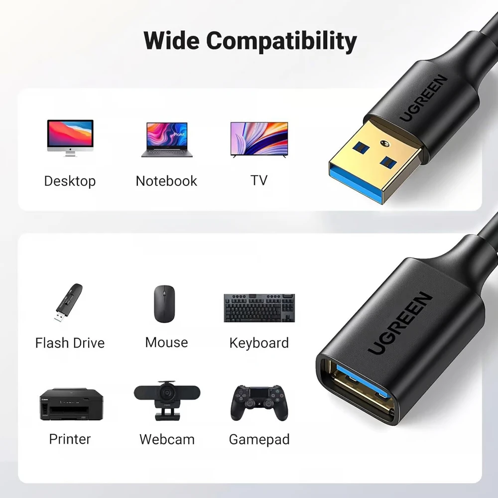 Ugreen usb 3.0 удлинительный кабель с мужским разъемом 5 м | us129, черный 3
