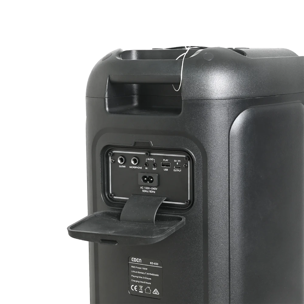 Колонка eden party speaker ed-633 70w с 2 uhf, mega bass, h=82см, черная 4