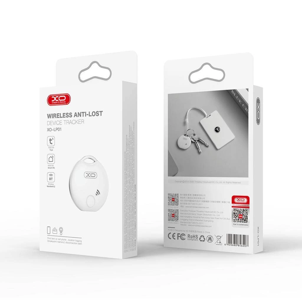 Xo lp01 bluetooth локатор с функцией предотвращения потери, двусторонний (для устройств apple/android), белый 3