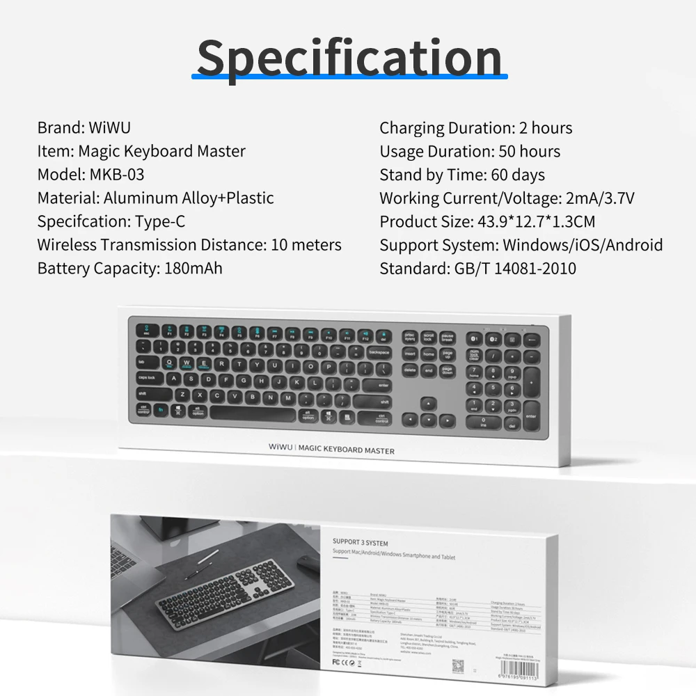 Tastatură engleză wireless bluetooth wiwu mkb-03 gri spațial 2