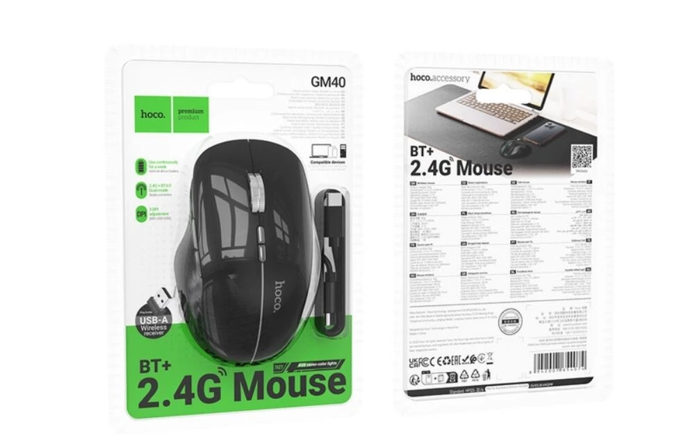 Беспроводная мышь hoco gm40 dixon rgb с двойным режимом работы (перезаряжаемая версия), цвет «темный ночной черный». 3