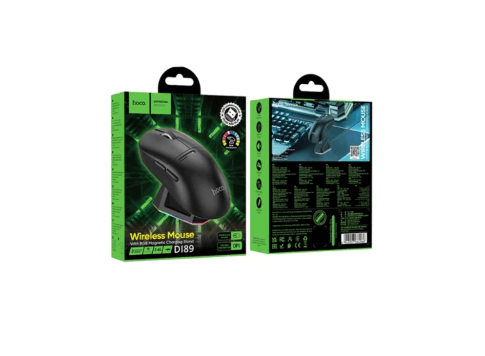 Беспроводная док-станция для мыши hoco di89 rgb с зарядкой, 3 режима, черная. 2
