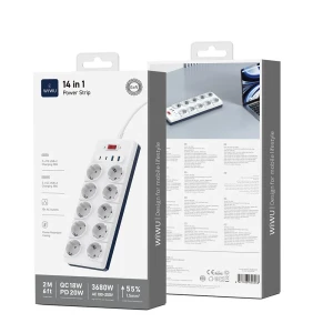 Wiwu prelungitor 14 în 1 20w gan 2c+2a+10ac wi-s008 eu 2m alb Thumbnail 3