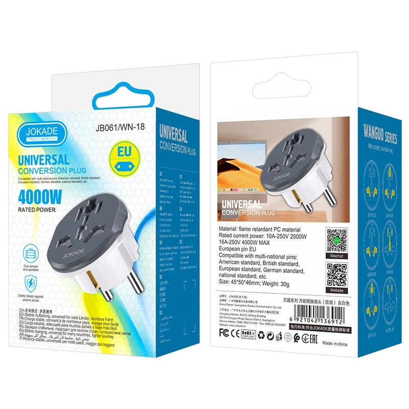 Ștecher universal de conversie jokade jb061/wn-18 seria wanguo (reglementări europene) alb 2
