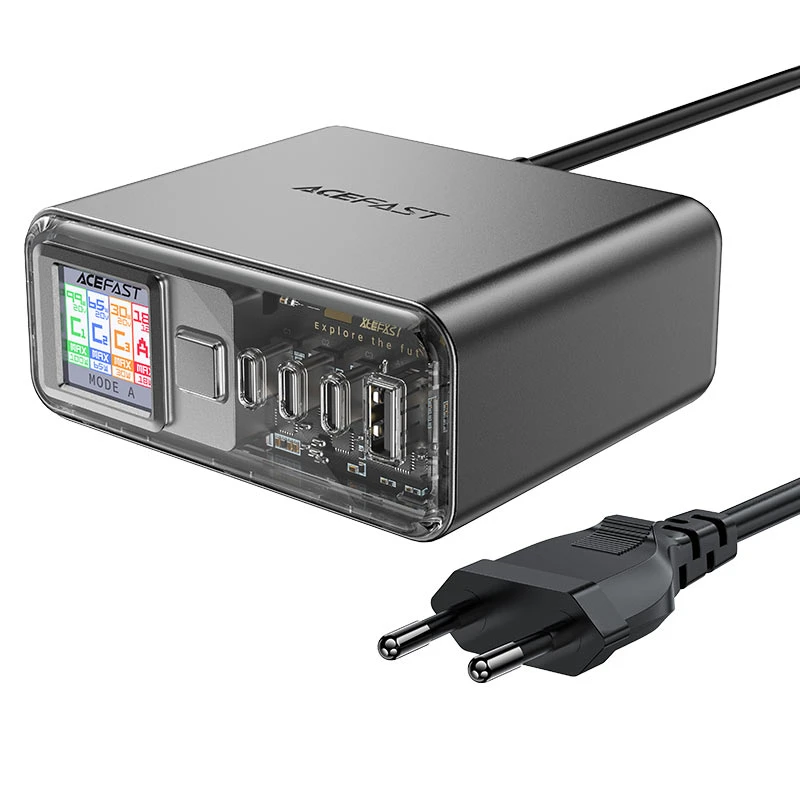 Настольный зарядный адаптер acefast z4 pd218w gan (3*usb-c+usb-a), цвет «космический серый» (ес) 3