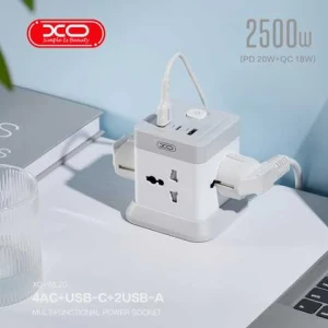 Xo wl20 (ue) 20w încărcare rapidă cu mufă pătrată, 4 mufe ca + usb-a + 1 usb-c, alb + gri Thumbnail 2