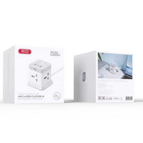 Xo wl20 (ue) 20w încărcare rapidă cu mufă pătrată, 4 mufe ca + usb-a + 1 usb-c, alb + gri 4