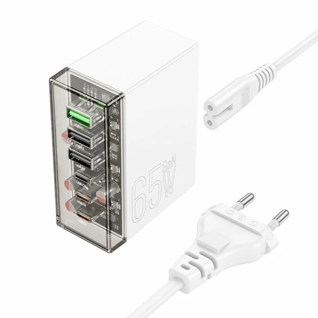 Încărcător hoco n36 fuerza cu șase porturi pd65w (3c3a) (ue) alb 2