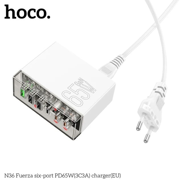 Încărcător hoco n36 fuerza cu șase porturi pd65w (3c3a) (ue) alb 3