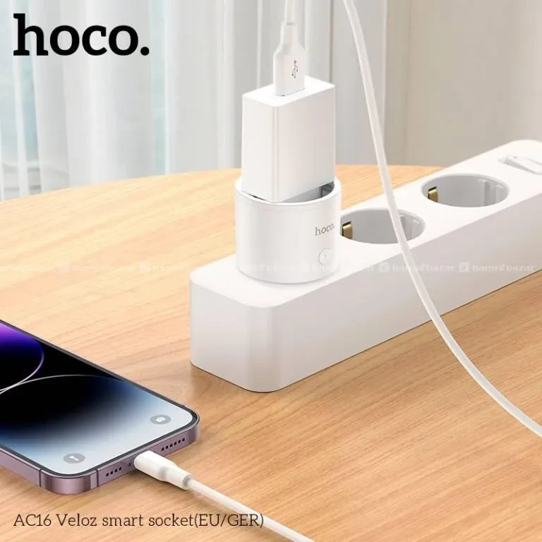 Priză inteligentă hoco ac16 veloz (ue/ger) albă 3
