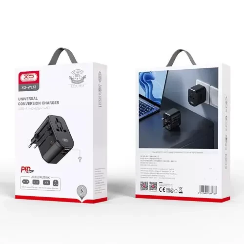Încărcător universal de călătorie xo wl13 20w 2usb+1usb-c negru 3