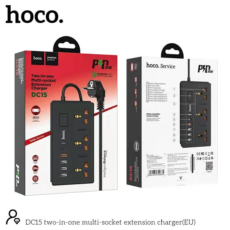 Încărcător prelungitor multi-priză hoco dc15, două în unu 4