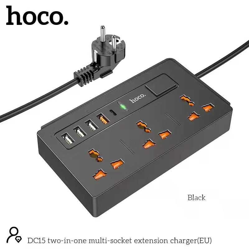 Încărcător prelungitor multi-priză hoco dc15, două în unu 2