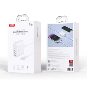 Încărcător rapid de birou xo l133(eu) 75w gan 3a+3c cu cablu de alimentare de 1,5 m, alb Thumbnail 2
