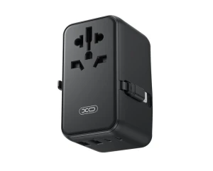 Xo wl32 cu cablu retractabil type-c, încărcător universal convertibil gan de 65w pentru călătorie (cablu 1ac+2usb-c+2usb-a+1type-c), negru Thumbnail 2
