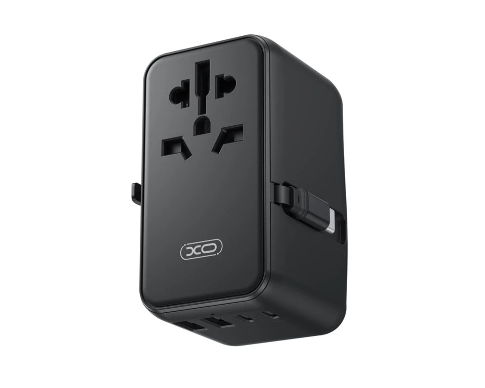 Xo wl32 cu cablu retractabil type-c, încărcător universal convertibil gan de 65w pentru călătorie (cablu 1ac+2usb-c+2usb-a+1type-c), negru 2