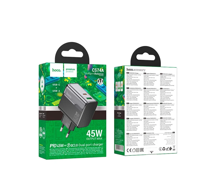 Încărcător hoco cs74a star speed ​​pd45w+qc3.0 (ue) negru închis 3