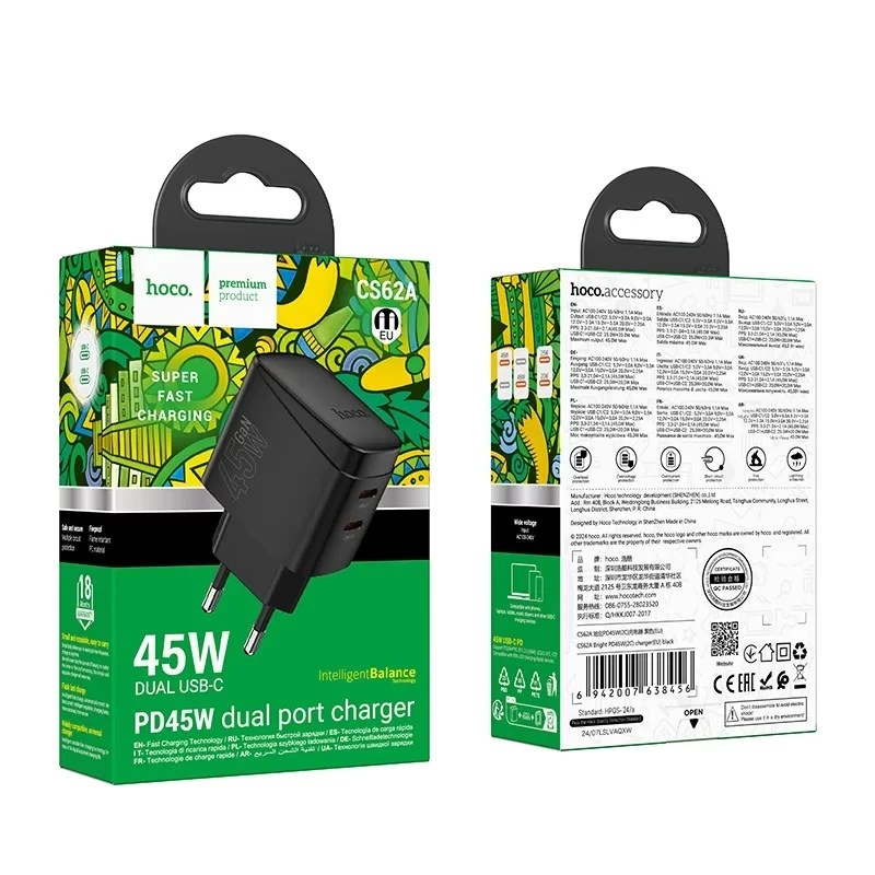 Încărcător hoco cs62a bright pd45w (2c) (ue) negru 3