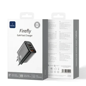 Încărcător rapid wiwu firefly gan 30w 2c+1a cu afișaj digital wi-g010 eu negru Thumbnail 2