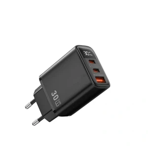 Încărcător rapid wiwu firefly gan 30w 2c+1a cu afișaj digital wi-g010 eu negru