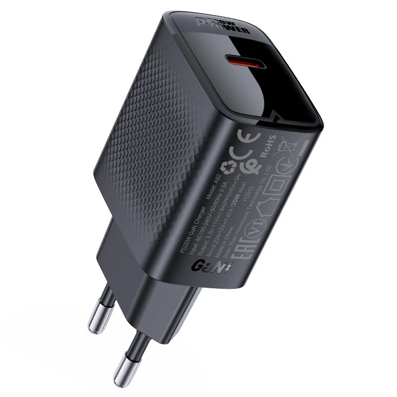 Однопортовое зарядное устройство acefast a82 pd20w gan с разъемом usb-c, черное. 3