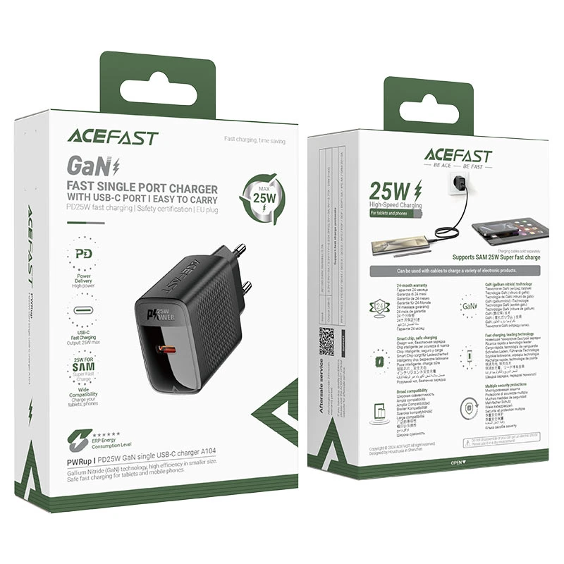 Încărcător acefast a104 pd25w gan cu un singur usb-c, negru 7