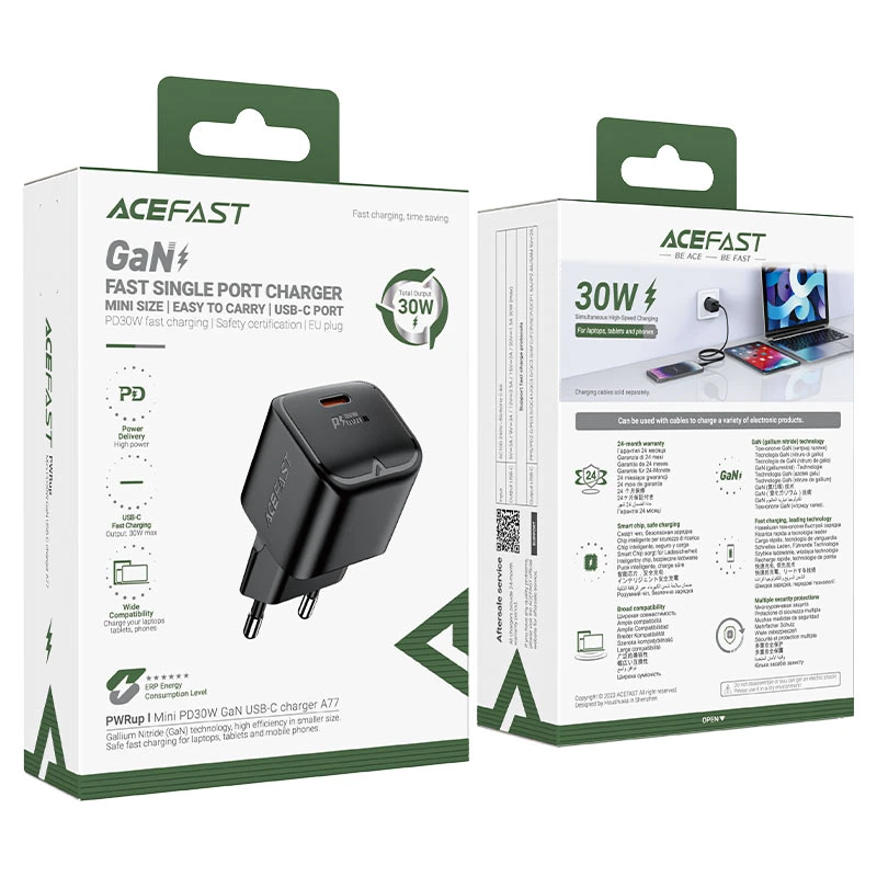 Мини-зарядное устройство acefast a77 pd30w gan usb-c, черное. 4