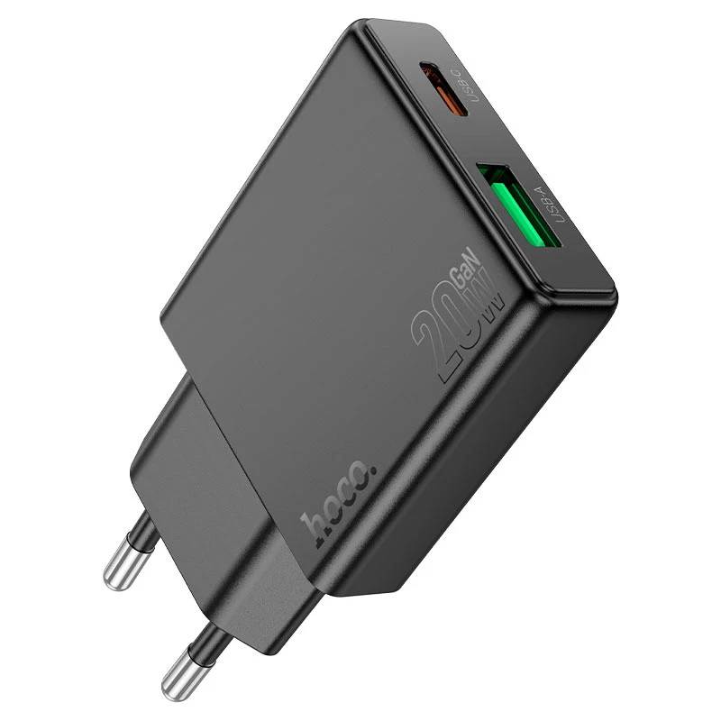 Încărcător hoco n38 delgado dual port pd20w+qc3.0 (eu) negru 2