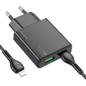 Încărcător hoco n38 delgado dual port pd20w+qc3.0 (eu) negru