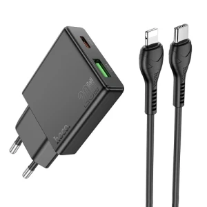 Încărcător hoco n38 delgado dual port pd20w+qc3.0 (eu) negru Thumbnail 3