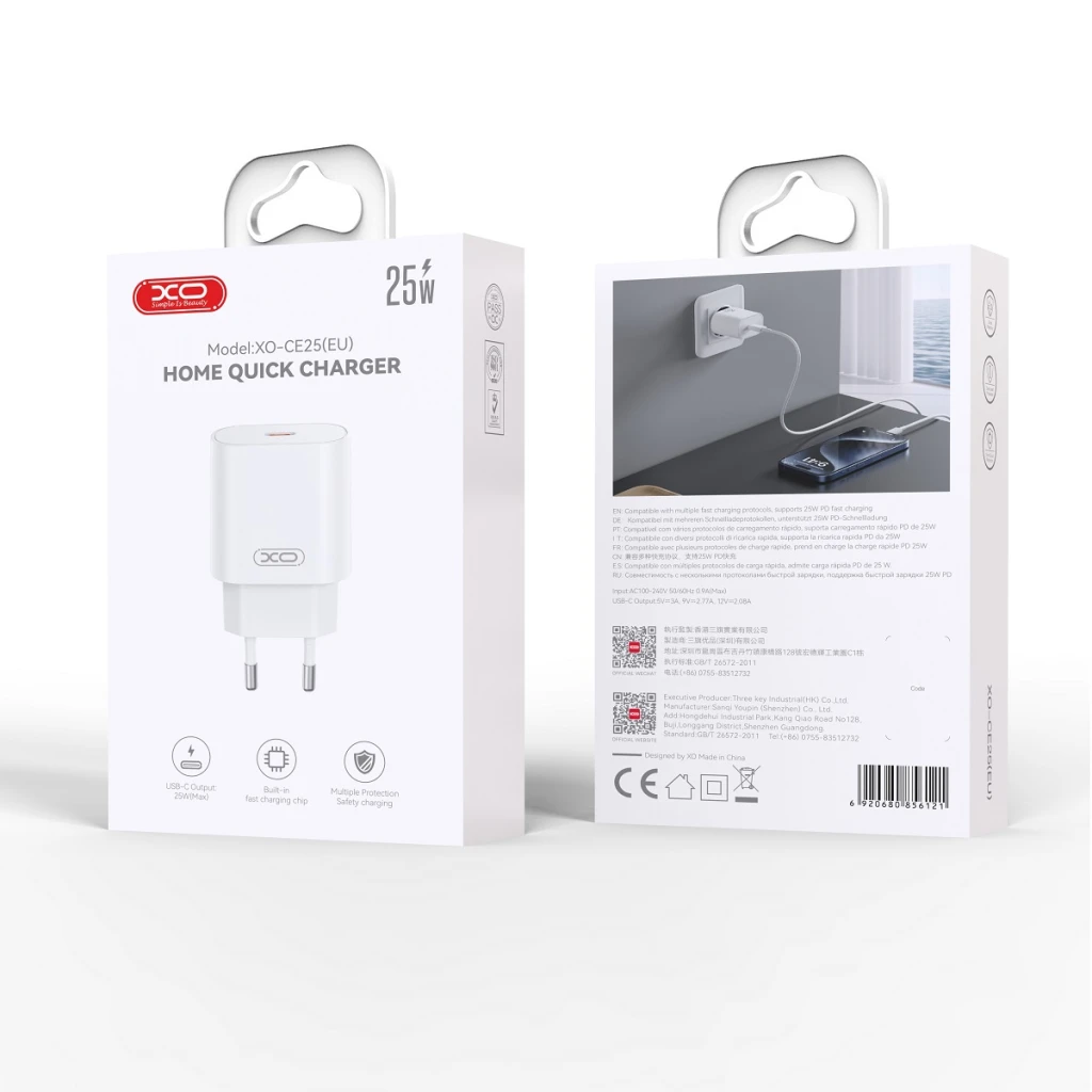Încărcător rapid xo ce25(eu) pd25w usb-c, alb 2