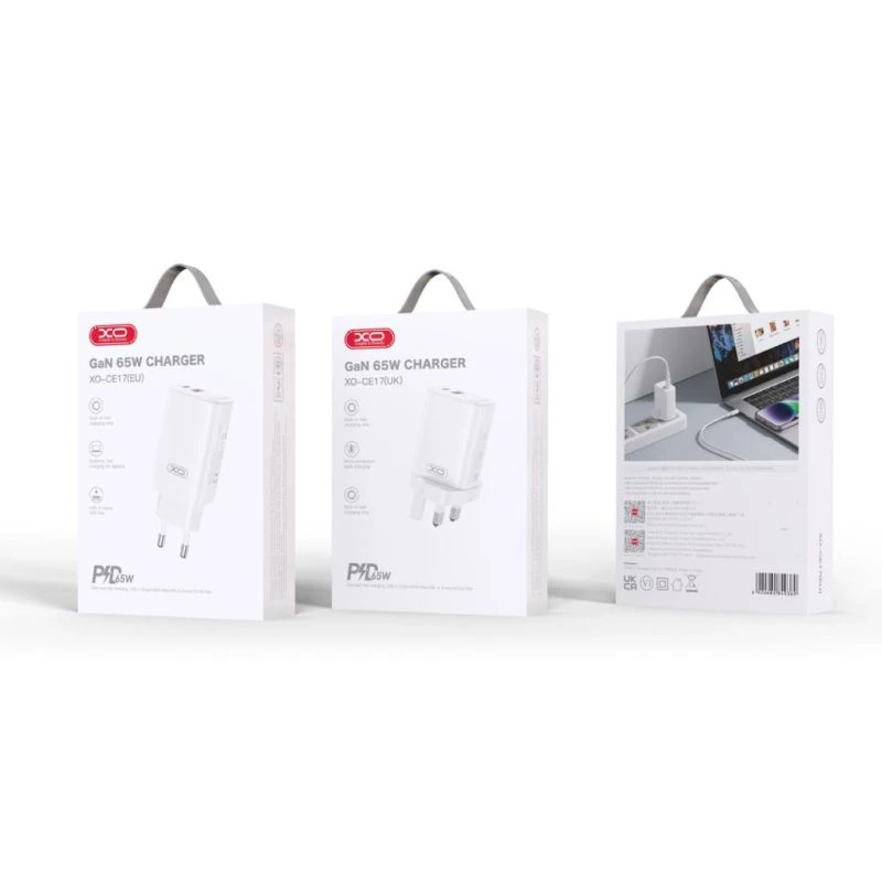 Încărcător rapid xo ce17(eu) gan 65w (1 usb-c 65w/1 usb-a 22,5w) alb 2