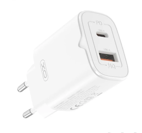 Быстрозарядное устройство xo l130 (eu) европейского стандарта pd30w/qc18w (1usb-c + 1usb-a), белое. 2
