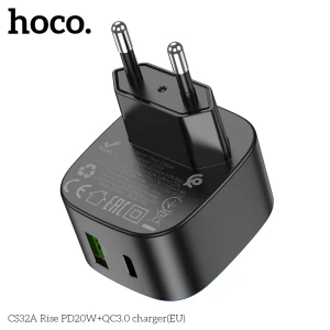 Зарядное устройство hoco cs32a rise pd20w+qc3.0 (ес), черное