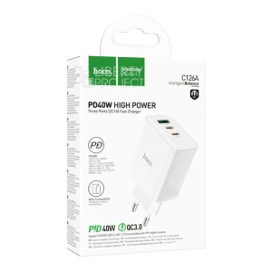 Зарядное устройство hoco c126a pure power pd40w с тремя портами (2c1a) (ес), белое. Thumbnail 3