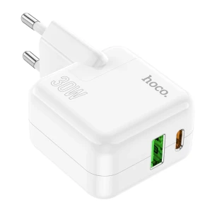 Двухпортовое зарядное устройство hoco c111a lucky pd30w+qc3.0 (ес), белое