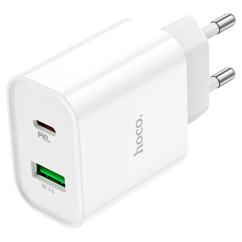 Зарядное устройство hoco c80a plus rapido pd20w+qc3.0 (ес), белое. 2