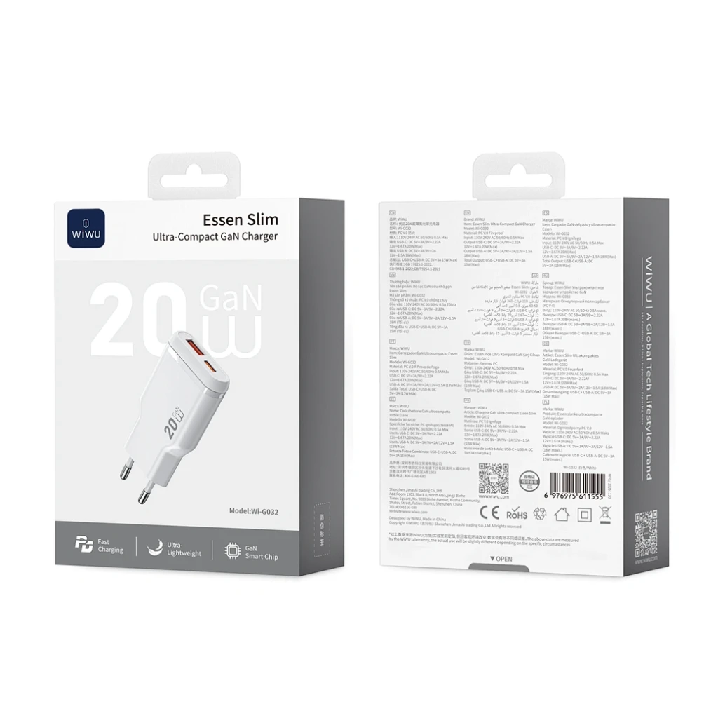 Încărcător wiwu essen slim ultra-compact gan 20w wi-g032 alb 2