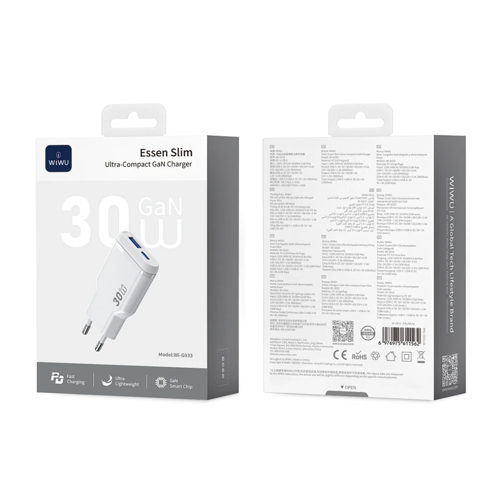 Încărcător wiwu essen slim ultra-compact gan 30w wi-g033 alb 2