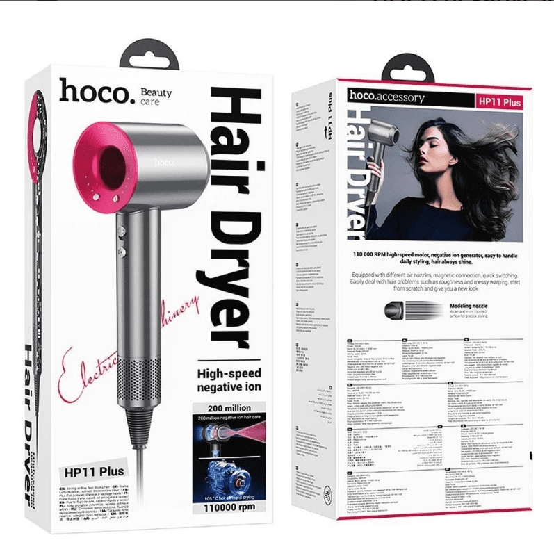 Фен hoco hp11 plus высокоскоростной с отрицательными ионами (ес), розово-красный 3
