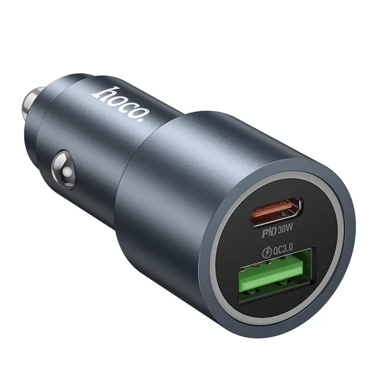 Încărcător auto hoco z60 bloom 48w cu două porturi pd30w+qc3.0 multiprotocol gri metalizat 2