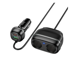 Încărcător auto hoco z59 rank 48w cu porturi duble pd30w+qc3.0, cu fantă dublă pentru brichetă, negru Thumbnail 2