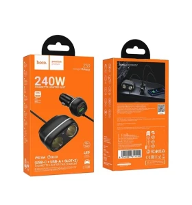 Încărcător auto hoco z59 rank 48w cu porturi duble pd30w+qc3.0, cu fantă dublă pentru brichetă, negru Thumbnail 3