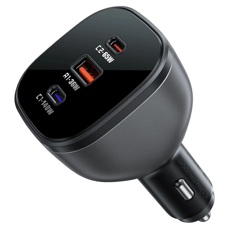 Автомобильное зарядное устройство acefast b14 165 вт (2 порта usb-c + usb-a) с 3 портами, черное. 2