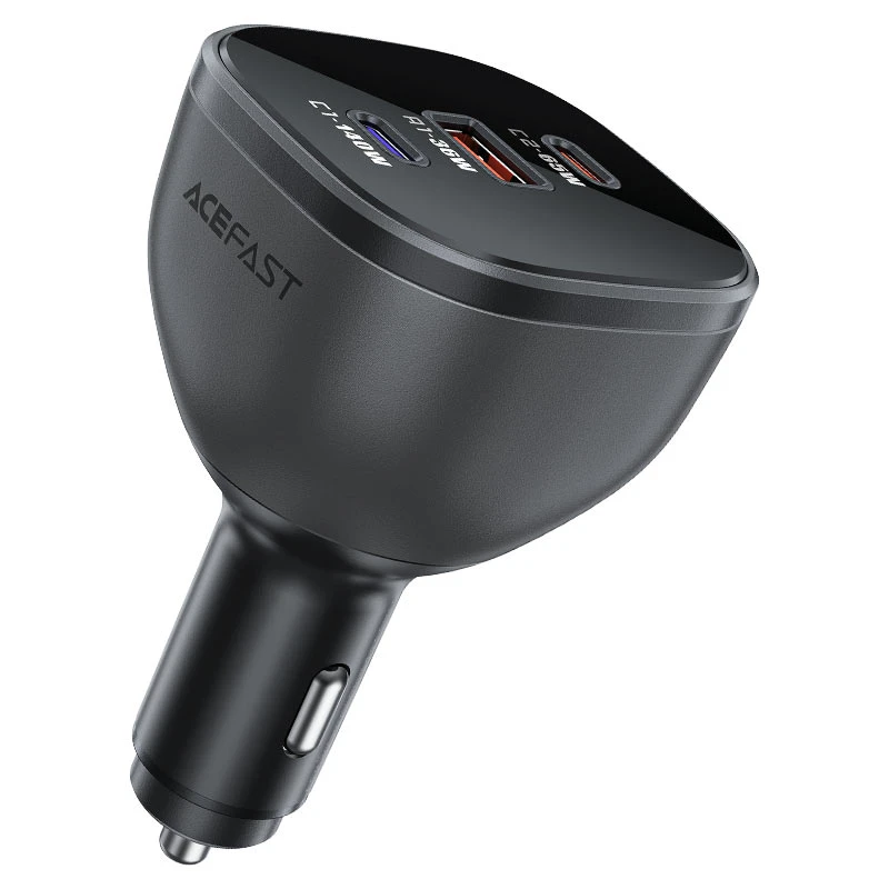 Автомобильное зарядное устройство acefast b14 165 вт (2 порта usb-c + usb-a) с 3 портами, черное. 3