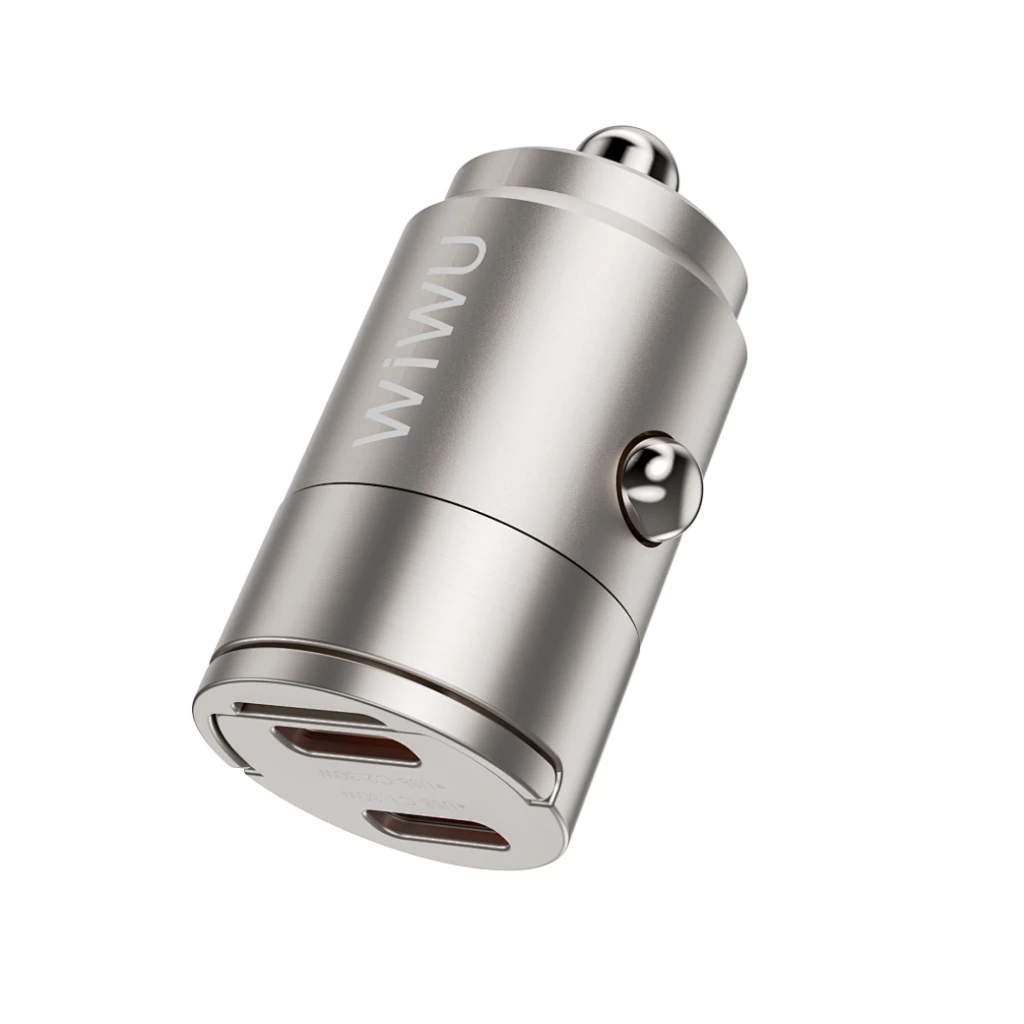 Автомобильное быстрое зарядное устройство wiwu nano series 30 вт wi-qc029 usb-c+usb-c, цвет титан. 3